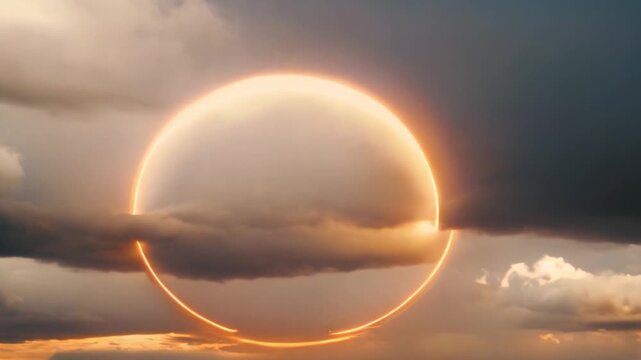 Futuristic neon circles in the sky burning in stunning red.