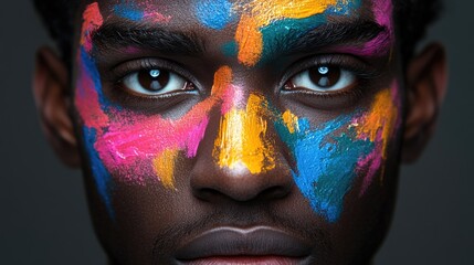 Abstract Expressions: Creative Close-up Portrait of a Man with Vivid Designs