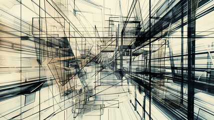 Obraz premium The Fascinating World of Abstract The Fascinating World of Abstract Architectural Drawings: A Blend of Creativity and Innovation. Showcasing Unconventional Designs and Inspiring Spatial Concepts.