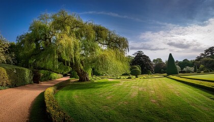 Obraz premium english garden with willow tree, AI generated