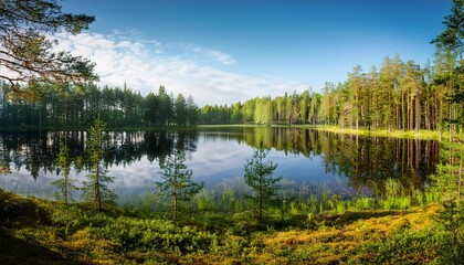 Fototapeta premium finnish forest natural landscape, AI generated