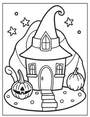 Halloween Witchs Lair coloring page design Halloween vector design black and white design