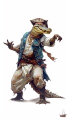 pirate crocodile character on white background . Generative AI