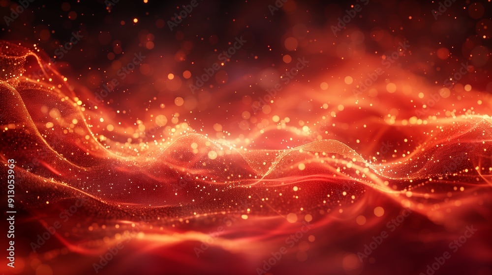Poster dynamic waves of fiery red light creating an ethereal effect at dusk