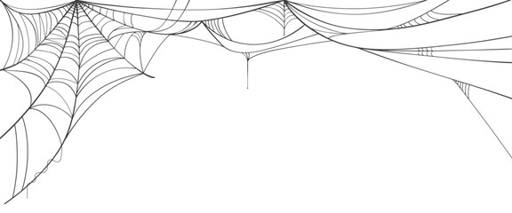 Halloween horizontal frame black cobweb on transparent background ilustration vector. Halloween concept