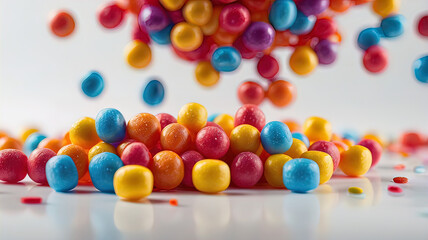 wallpaper on white background with candies in colored wrapper, 3d rendering