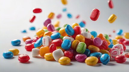 wallpaper on white background with candies in colored wrapper, 3d rendering