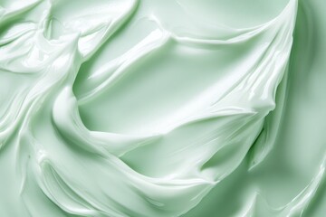 Fototapeta premium Luxurious Light Green Cosmetic Cream with Delicate Patterns on Isolated Background, Close-up Shot Highlighting Creamy Texture, Copy Space Available for Text