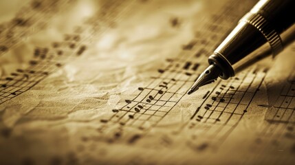 A Fountain Pen Resting on Sheet Music