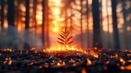 A powerful image of a wildfire burning out of control, representing the destructive consequences of climate change.