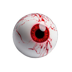 A close-up of a bloody eyeball, with a red iris and black pupil