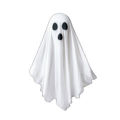 A white ghost with two black eyes floats against a black background.  Perfect for Halloween or spooky themes.