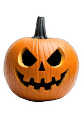 Fototapeta premium A carved pumpkin with a menacing grin and dark eyes, perfect for Halloween decorations or spooky themes.