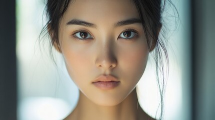 Naklejka premium A woman with brown eyes and a pale complexion