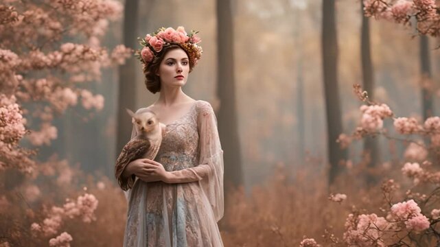 colorful owl surrounded by bright flowers, ,owl, colorful, vibrant, flowers, nature, whimsical, fantasy, cute, wildlife,4k,footage
