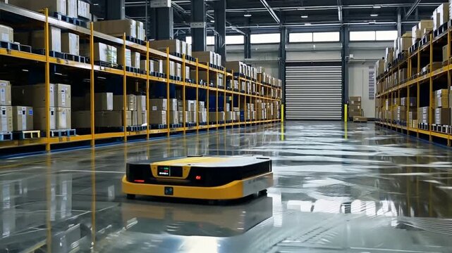 Innovative technology revolutionizing warehouse logistics, with robot with point connect with line advanced tools and systems to optimize business operations and streamline supply chain management.