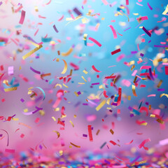 Colorful Confetti Falling Against a Blue and Pink Gradient Background