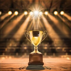 A Golden Trophy Under Spotlight in an Award Ceremony