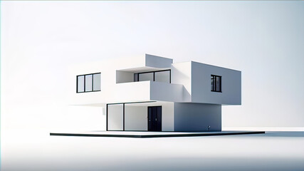 Fototapeta premium 3D rendering of a minimalistic simple house on a white background, design and project of a country house,