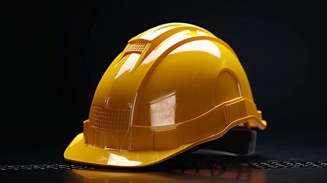 Yellow construction hard hat with lighting reflections.