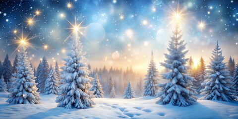 Magical Winter Wonderland Banner with Snow-Covered Trees and Sparkling Ice Crystals