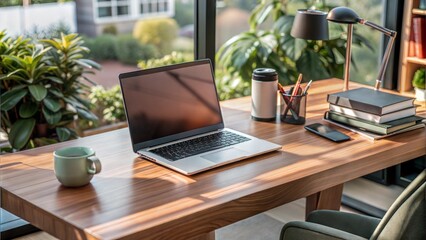 Fototapeta premium Office Desk Setup with a Laptop