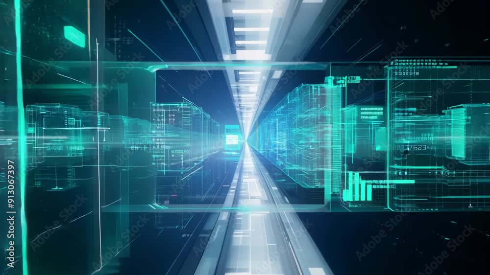 Aufkleber Big data and compute power concept with virtual servers in data center
