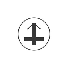 Obraz premium Black and White Circular Icon with Upward Arrow and Cross