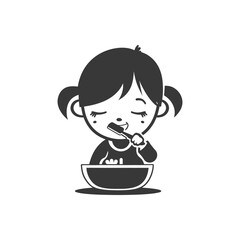 Cartoon Girl Brushing Teeth in Bathroom Sink