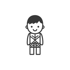 Cartoon illustration of a smiling boy in traditional clothing