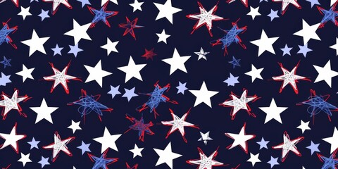 A blue, white and red star pattern. The stars are scattered all over the background. The stars are drawn in a way that they look like they are twinkling