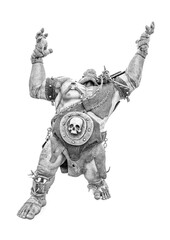 ogre warrior is howling isolated on white background