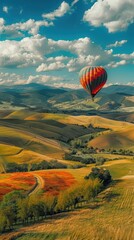 Obraz premium Hot Air Balloon Over Rolling Hills.