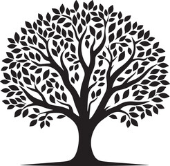 Black Tree Silhouette Vector Illustration with Editable Transparent Background