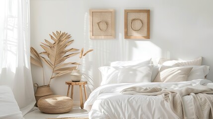 Beautiful Colored Mockup Bedroom Interior Blank Poster Decoration Art Background Image, generative AI