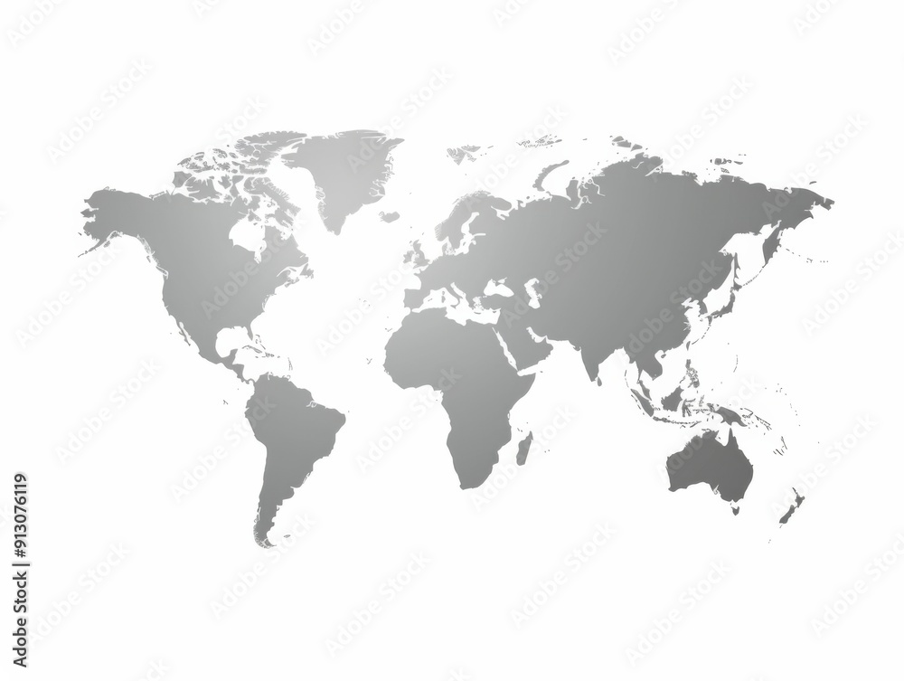 Wall mural a world map is shown in black and white. the map is a simple outline of the continents and oceans. t