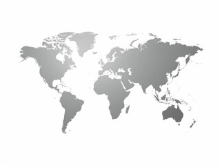 A world map is shown in black and white. The map is a simple outline of the continents and oceans. The map is devoid of any color, giving it a minimalist and modern look