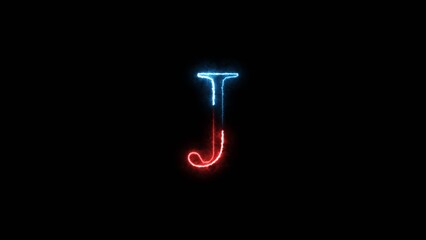 Glowing Neon Effect Letter Icon Illustration and Neon Alphabet Isolated on Black Background. 