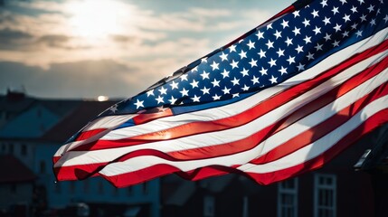 American Flag Fluttering in the Wind
