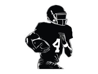 Football Quarterback Scramble silhouette. American Football player silhouette vector illustration. American football player holding ball. American football player. Quarterback isolated on white.