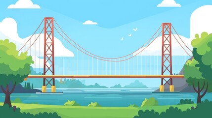 Aerial bridge flat design side view scenic theme animation vivid