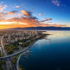 Fototapeta premium Overhead perspective of Shkodra, Albania, highlighting the city's layout and scenic landscapes.