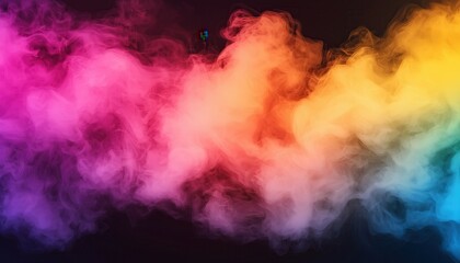 Multicolored smoke puff cloud design elements on a dark background