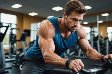 Fototapeta premium Sportsman using exercise equipment at gym