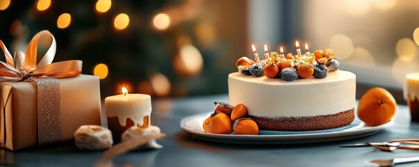 A joyful family gathering celebrating a birthday with cake, presents, and warm lighting, creating treasured memories