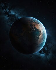 Obraz premium A single planet in endless dark space background illustration, concept of astronomy and fantasy space landscape