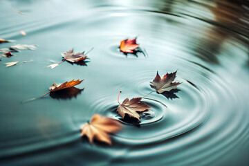 autumn leaves floating on water, autumn background, Thanksgiving, Harvest Festival