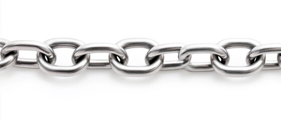 Close-Up of Metal Chain Links Isolated on White Background. Generative ai.