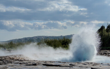Eruption of a Geysir in Iceland in a hyperthermia area 