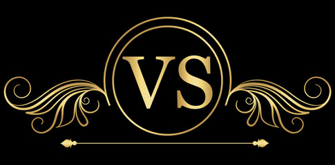 Golden VS Letter Floral Design Icon, Versus, Fight, Competition Logo Vector Illustration.	